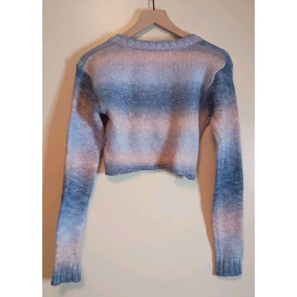 For Love & Lemons Celeste Ombre Fuzzy Knit Twist Front Cropped Sweater S - Picture 4 of 10